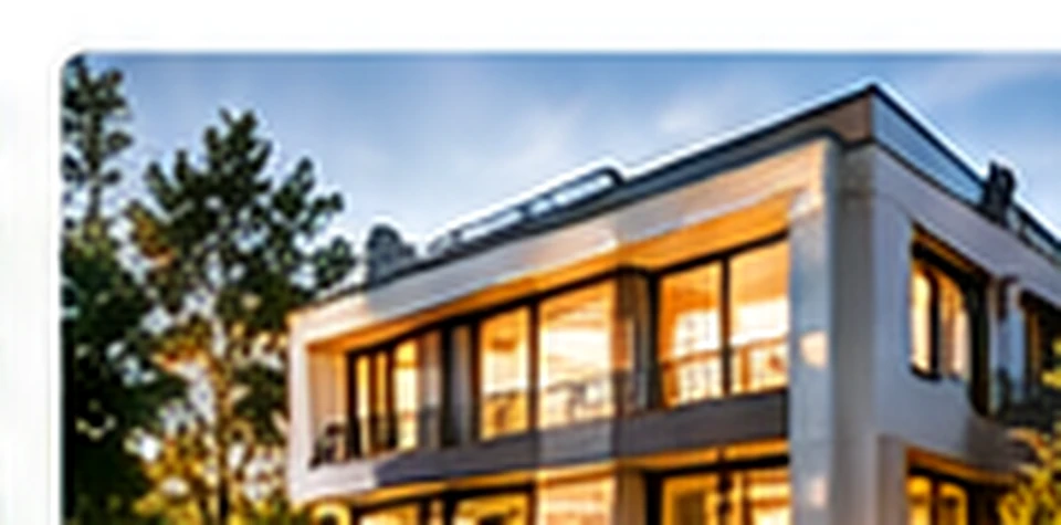 Modernes, abendlich beleuchtetes Effizienzhaus